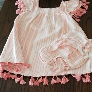 Jessica Simpson Pink and White Striped Baby Dress With Tassles. Size 18mth
